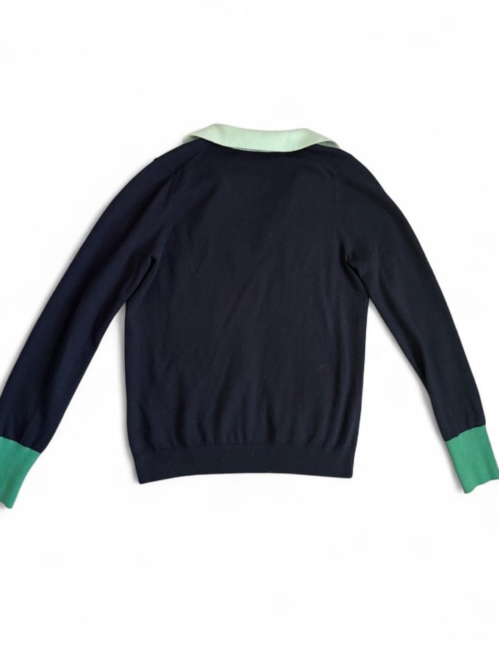 Boden V-Neck Polo Henley Sweater Wool Cotton Blend Size 4 Navy Green Preppy - Picture 3 of 8